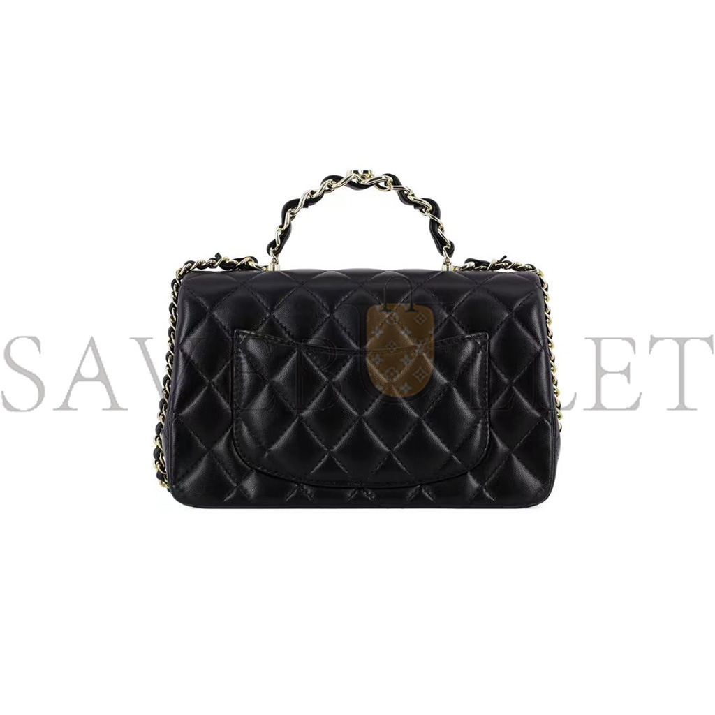 Ch*el master flap bag 23 black lambskin gold hardware as2431 (20*12*6cm)